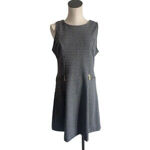 Ann Taylor Fit & Flare Dress Gingham Sleeveless Zip Pockets Size 10